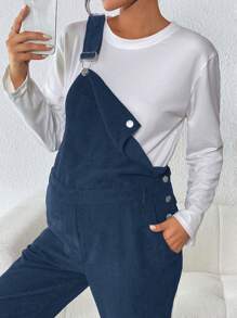 SHEIN Maternity Pocket Side Button Suspender Jumpsuit - Navy Blue - View 6