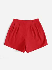 SHEIN Essnce 女士直筒百褶裝飾短褲 - 紅色 - 查看 2