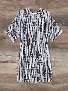 SHEIN Swim Summer Beach Women's Tie Dyeing Short-Sleeved Cover Up Dress - Black and White - View 5