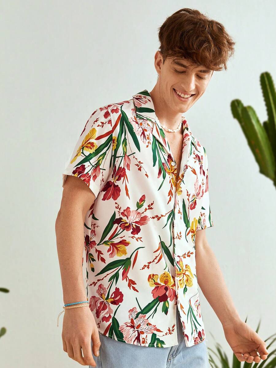Manfinity VCAY Men's Loose Fit Woven Shirt With Flower Print - Multicolor - View 1