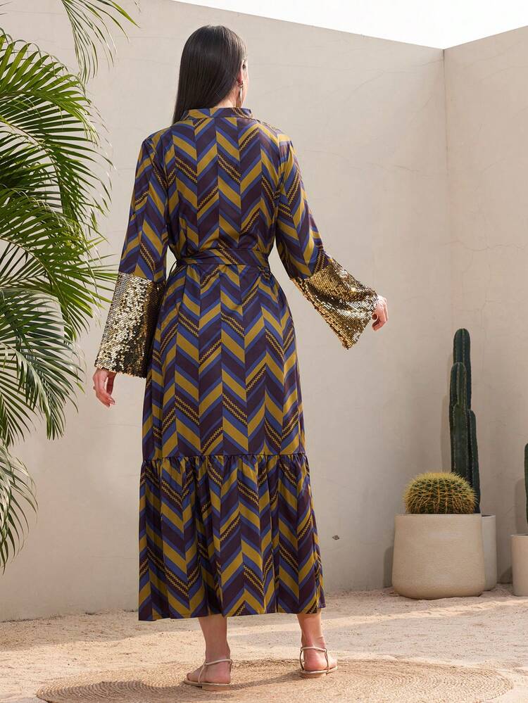 Ladies' Geometric Pattern Sequined Patchwork Dress
