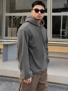 DAZY Men Drop Shoulder Drawstring Fleece Hoodie,Fall Clothes - Green - View 3