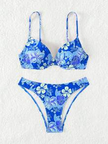 Swim Vcay Summer Beach Random Printed Bikini Set With Steel Ring - Multicolor - View 3