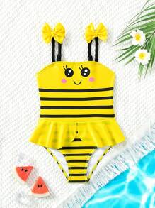 Baby Girl Cartoon Bee Design Bowknot One-Piece Swimwear