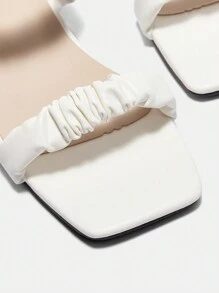 SheIn BIZ Của phụ nữ Trắng Đúng mốt Bằng phẳng Chóp giầy hình vuông Dép xăng đan - trắng - Xem 5