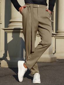 Calvornis Men's Solid Color Casual Suit Pants - Khaki - View 1