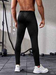 Men's Fitness Compression Base Layer Sports Leggings - Black - View 2