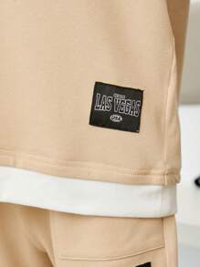 SHEIN Teenage Boys' Casual Two-Piece Set Including 2 In 1 T-Shirt And Long Pants With Weaving Label, Leisure Style - Multicolor - View 4