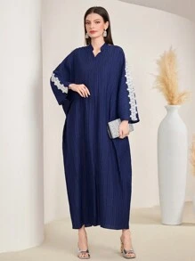 Al Najma 女士刺繡貼花凹口領格子袍 - 藍色 - 查看 6