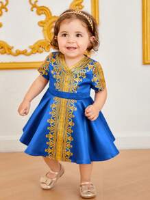 SHEIN 嬰兒女寶貝優雅印花派對連衣裙 - 藍色 - 查看 3