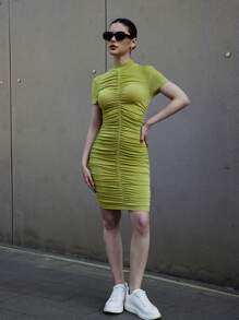 SHEIN Essnce 夏季婦女衣服鼠尾草綠修身短袖百褶裙 - 薄荷綠 - 查看 4