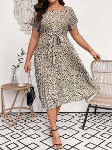 Vionelle Plus Size Women's Floral Print Pleat Detail Dress Maxi Women Outfit - Multicolor - View 2