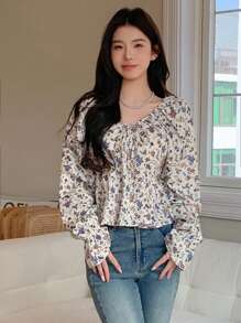 DAZY 女士花朵印花荷葉邊衣服配蘭頓袖 - 彩色 - 查看 9