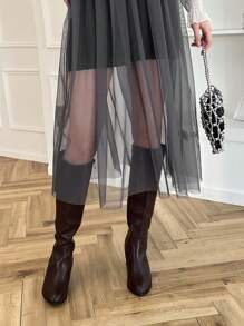 FRIFUL Women's Mesh Organza Ruffle Hem Spaghetti Strap Dress,Fall Dress Long Sleeve Dress