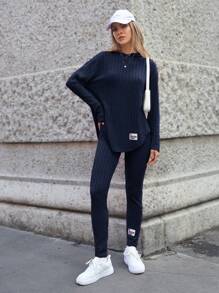 SHEIN Essnce Conjunto de dos piezas con top corto parche y pantalones de ajuste ceñido para damas