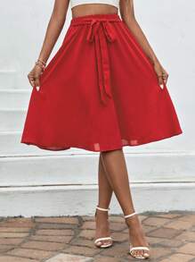 SHEIN LUNE Women's Flowy Knee-Length Skirt - Red - View 4