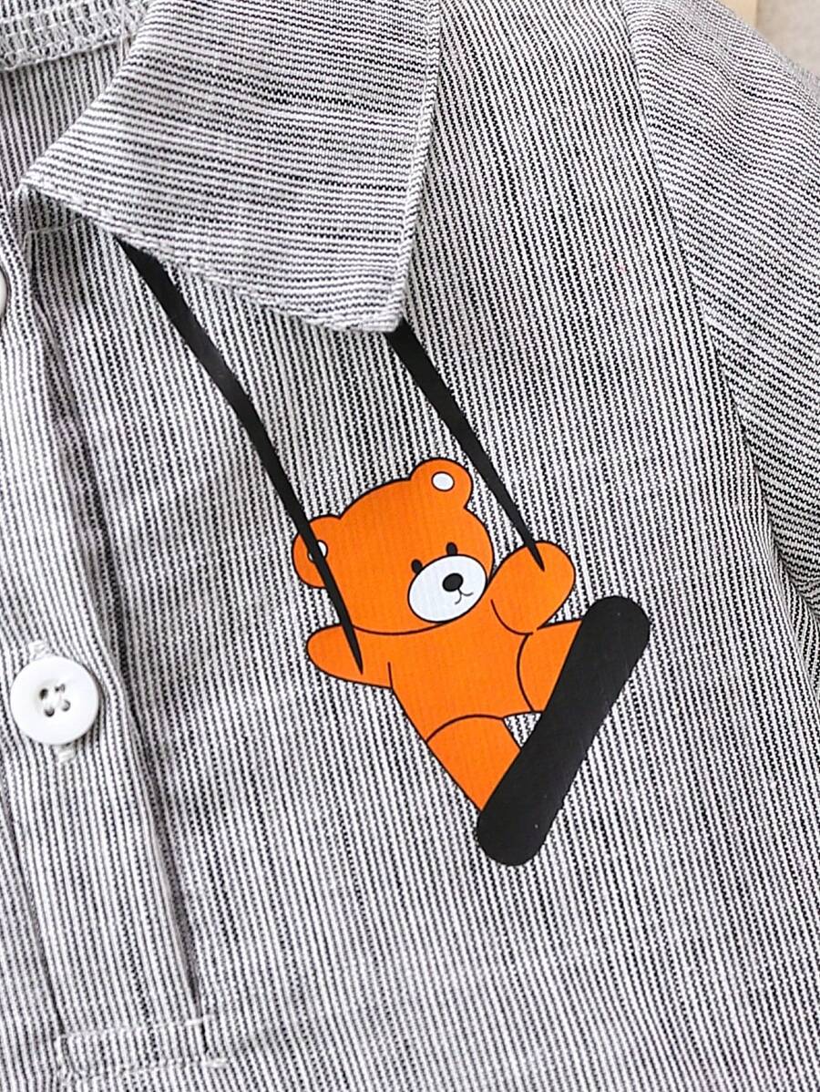 Baby Boy Cartoon Graphic Bodysuit With Gray Shirt Collar, Soft