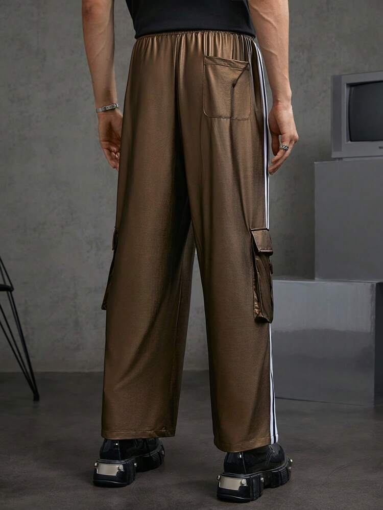 Fashion Striped Knit Casual Sweatpants With Side Pocket & Flap