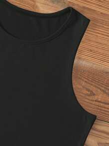 INAWLY Solid Color Round Neck Sleeveless Tank Top, Casual Wear - Black - View 4
