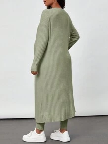 SHEIN Maternity Solid Color Long Sleeve Jacket And Strapless Jumpsuit Set - Green - View 2