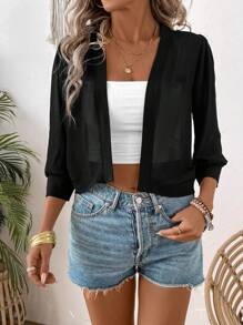 SHEIN LUNE Women's Perspective Cropped Jacket