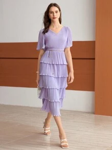 MOTF PREMIUM WOVEN FITTED PLEATED DRESS,SUMMER OUTFITS - Mauve Purple - View 6
