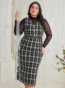 Modelyn Karomuster Kleid Mit Schlanker Passform Für Frauen In Übergröße