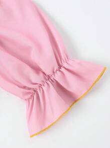 SHEIN Tween Girl's Printed Tape Patchwork Short Sleeve Dress