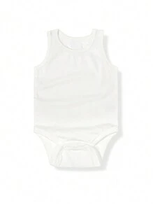 男嬰素色背心連體衣 - 白色 - 查看 1