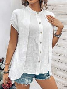 Breezaya 女士立領單排釦衫 - 白色 - 查看 3