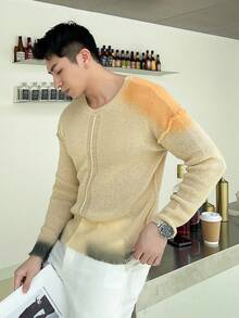 Manfinity Hypemode Herr Ombre Lång Ärm Tröjor - Aprikos - Visa 8