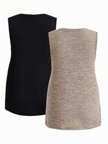 SHEIN Maternity Split Hem V-Neck Tank Top - Multicolor - View 2