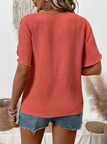 EMERY ROSE Women's V-Neck Button Up Half Placket Blouse