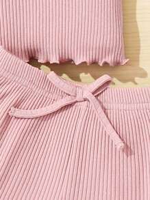 Baby Girl Casual Knitted Daisy Short Sleeve Top And Shorts Home Wear 4pcs Set - Pink - View 3