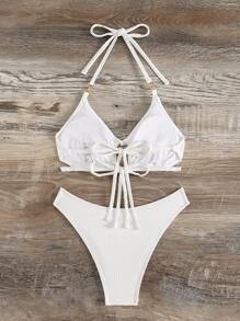 SHEIN Swim Women's Solid Color Bikini Set, Bikini Set Swimwear Bathing Suit Beach Outfit Summer Vacation Summer Beach