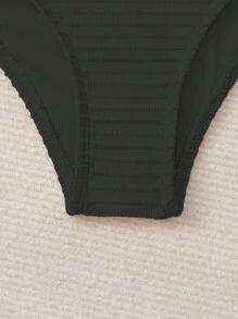 Swim Basics 夏季沙灘女士紋理細節纖細肩帶背心泳衣套裝 - 黑色 - 查看 7