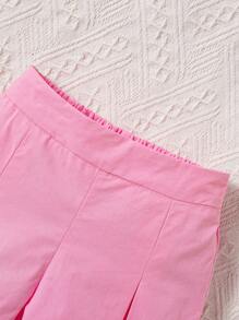 女婴优雅、可爱、时尚的毛绒下摆上衣和短裤套装 - 彩色 - 查看 5