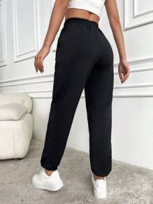 RueChic Women's Drawstring Waist & Cuffed Hem Sweatpants - Black - View 2