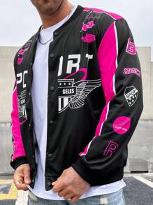Manfinity EMRG Men Plus Color Blocking Wing & Letter Print College Style Jacket