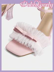 Dola Lovely Women'S Mesh Lace Flower Embellished High-Heeled Sandals - Pink - View 12