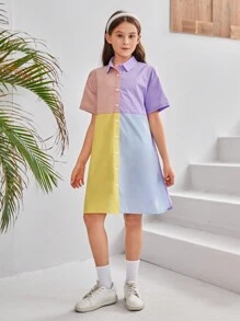 Vestido De Punto Con Cuello Informal Y Corte Holgado Para Niña Tween