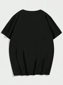 ROMWE MEN 男士抽象圖案字母印花 T 卹 - 黑色 - 查看 2