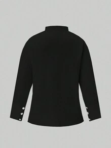 SHEIN LUNE Women's Plus Size Solid Color Long Sleeve Shirt Fall Cloth For Women - Black - View 2