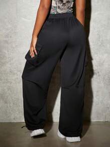 Slaydiva Casual Solid Street Cargo Pocket Parachute Broek