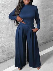 Slaydiva Ladies' Solid Color Casual 2-Piece - Navy Blue - View 5