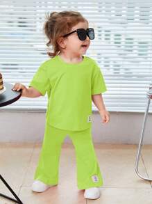 SHEIN Baby Girl Casual Sports Set - Green - View 2