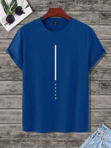 Manfinity Homme Men's Short Sleeve T-Shirt With Letter Print - Blue - View 3
