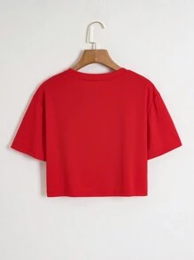 INAWLY Camiseta corta estampada con corazón, blusas gráficas para mujer - Rojo - Ver 2