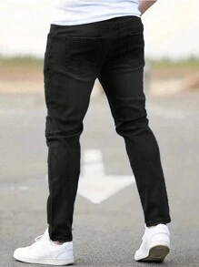 Manfinity Homme Men's Denim Pants With Pockets - Black - View 2