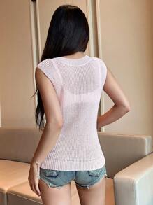 SHEIN Unity 女性實色針織v領上衣 - 粉色 - 查看 2